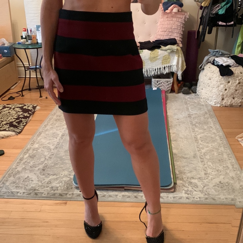 Zara - Mini Skirt - burgundy black stripes - size small